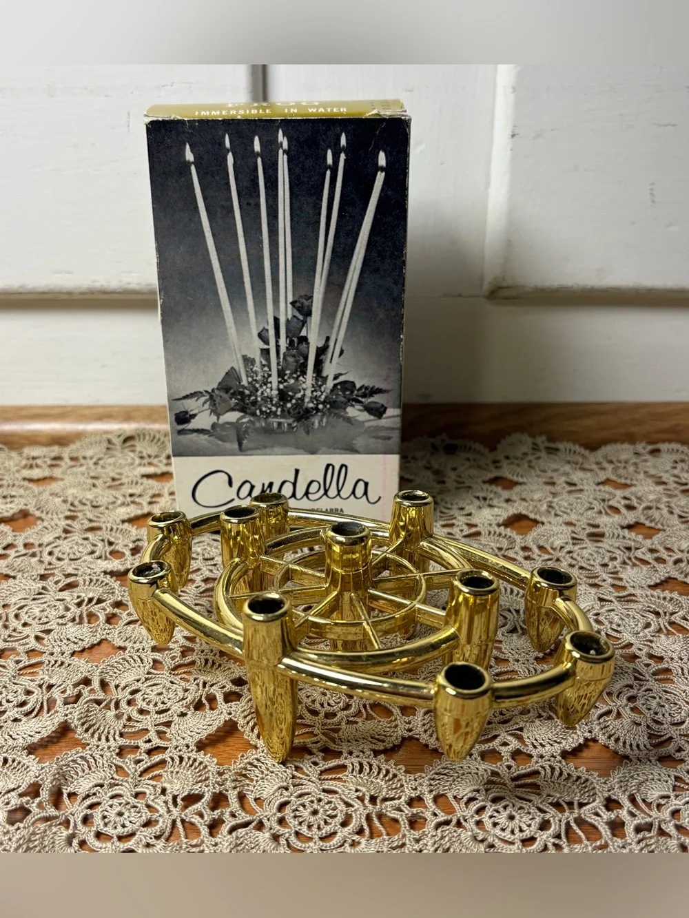 Vintage MCM Candella Flower Taper Candelabra Flower Frog Candle Holder Decor